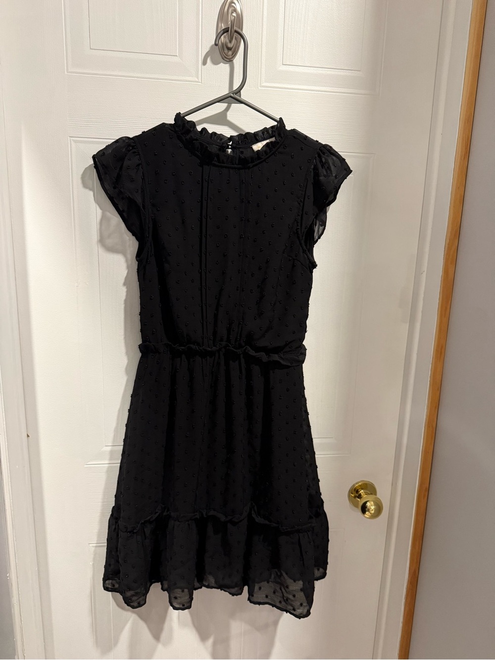 Monteau Black Ruffled Dot-Texture Dress